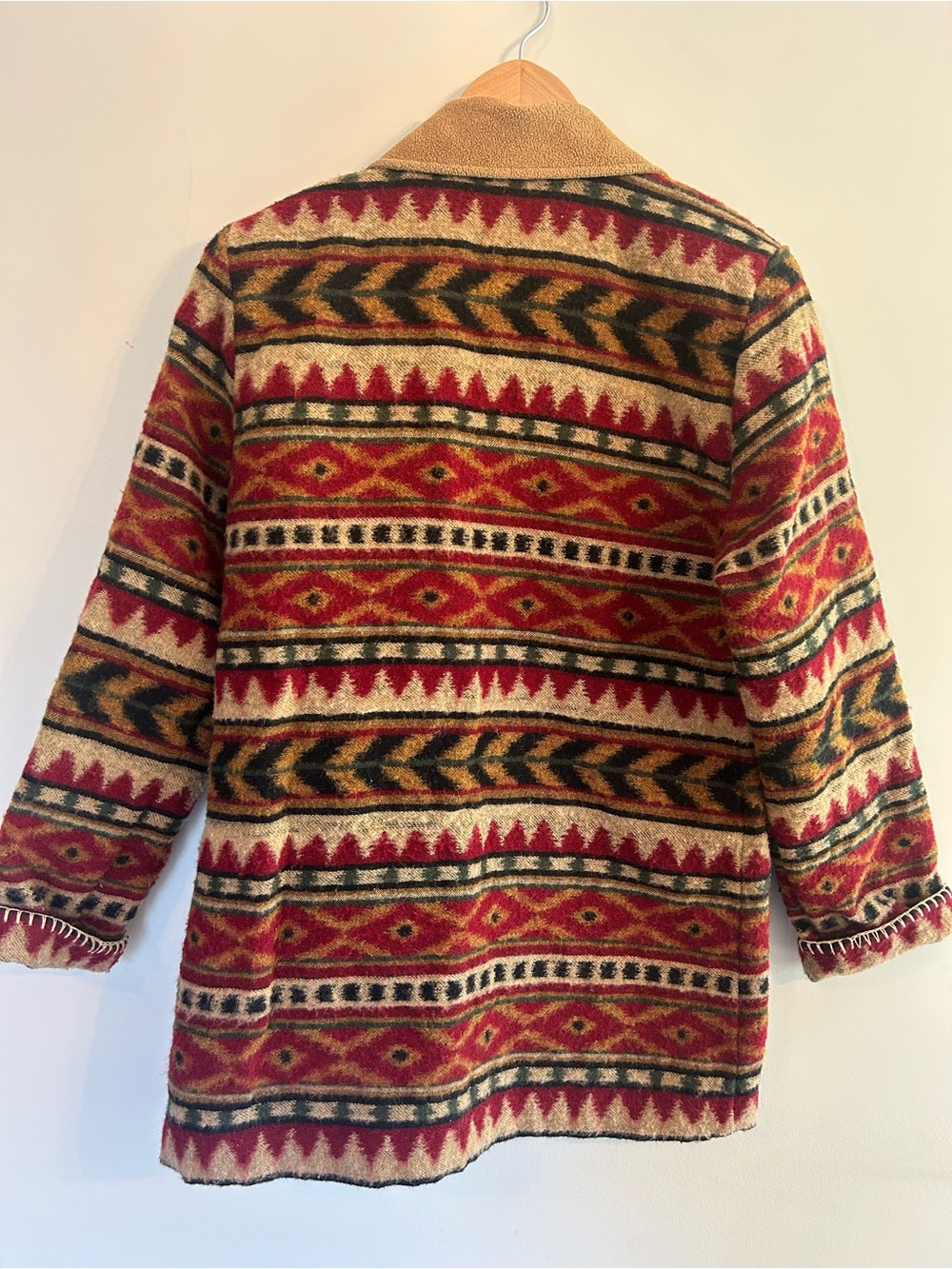 Vintage Southwestern Aztec Deborah Murray Red & Tan Patterned Wool Jacket - Picture 7 of 7